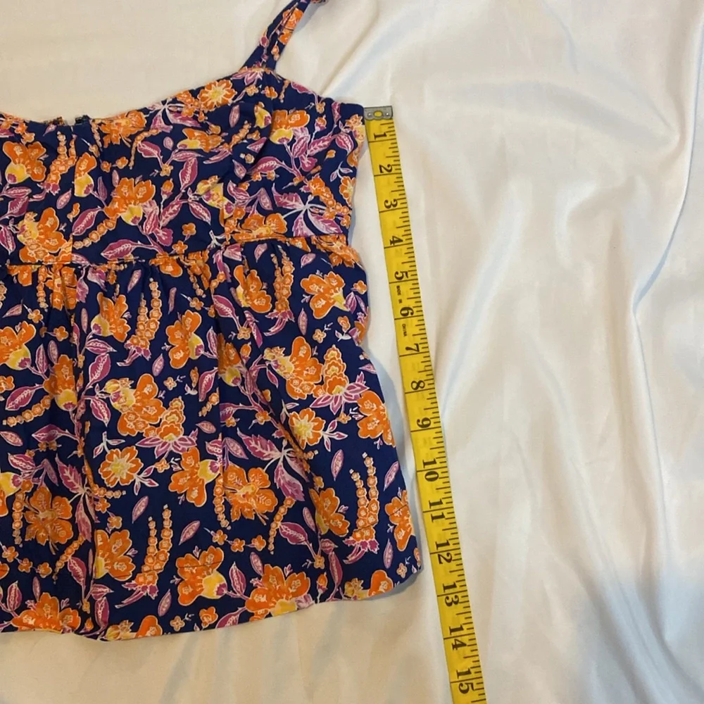 142 J.Crew Floral Tank Top Blue Orange Flowy Cami Small Lightweight Summer